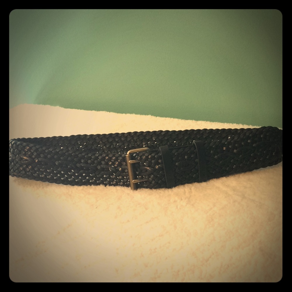 Genuine black leather braided belt.